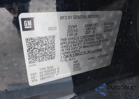 2020 GMC Yukon 2Wd Slt z USA, uszkodzony, nr VIN 1GKS1BKC2LR161950